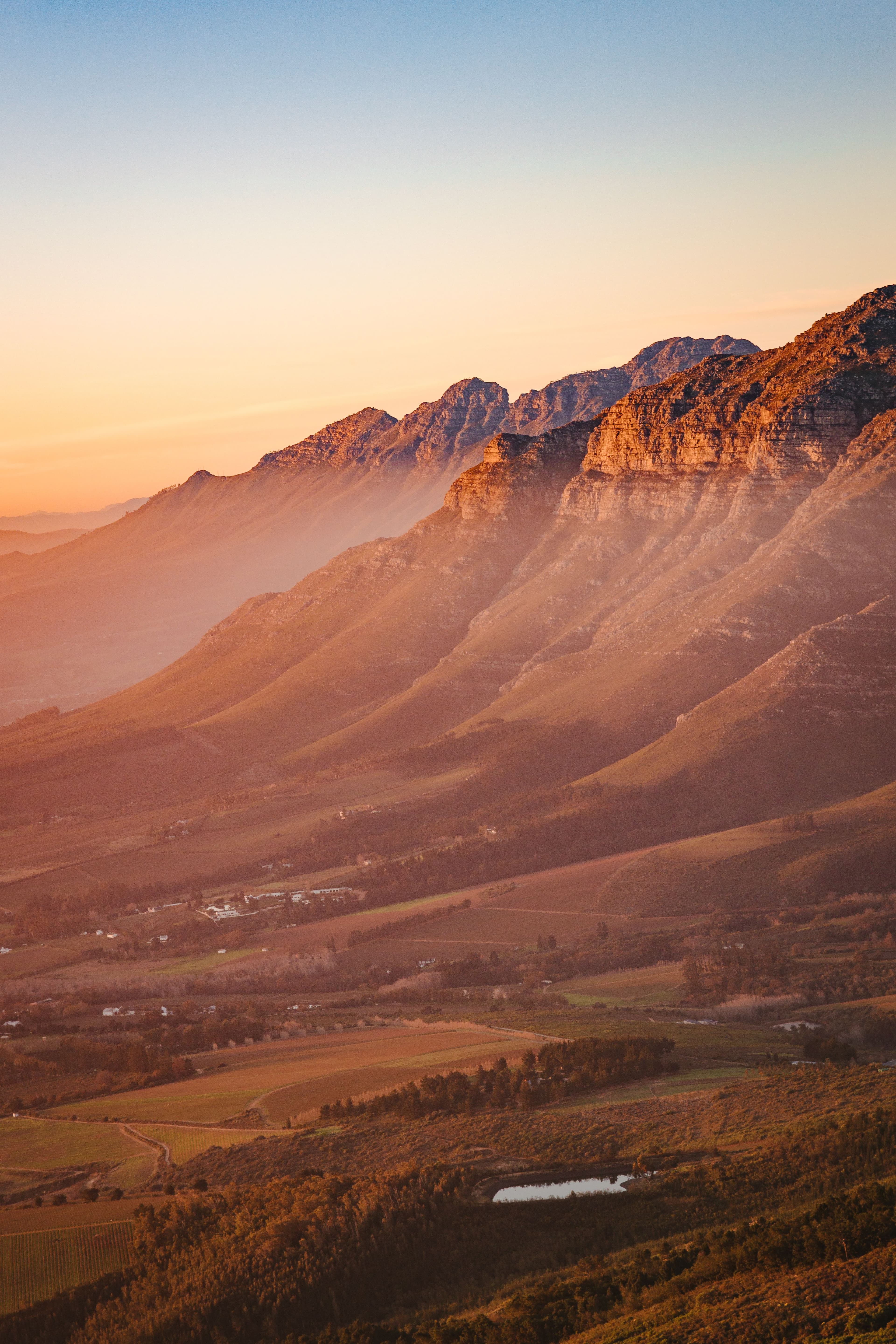 Stellenbosch mountains and vineyards at sunrise